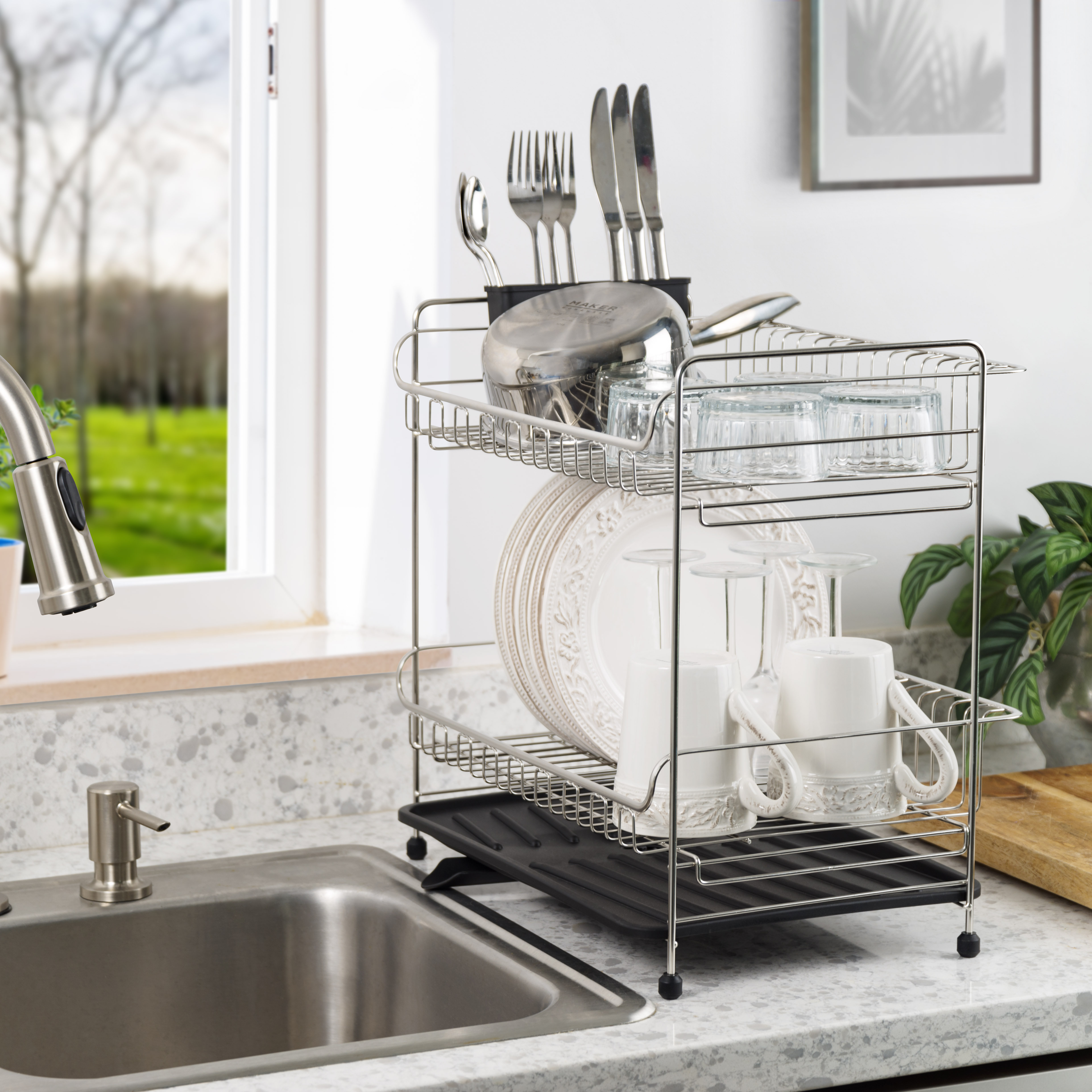 3, 4 Tier Stainless Steel, Dish Drying Rack Over the Sink