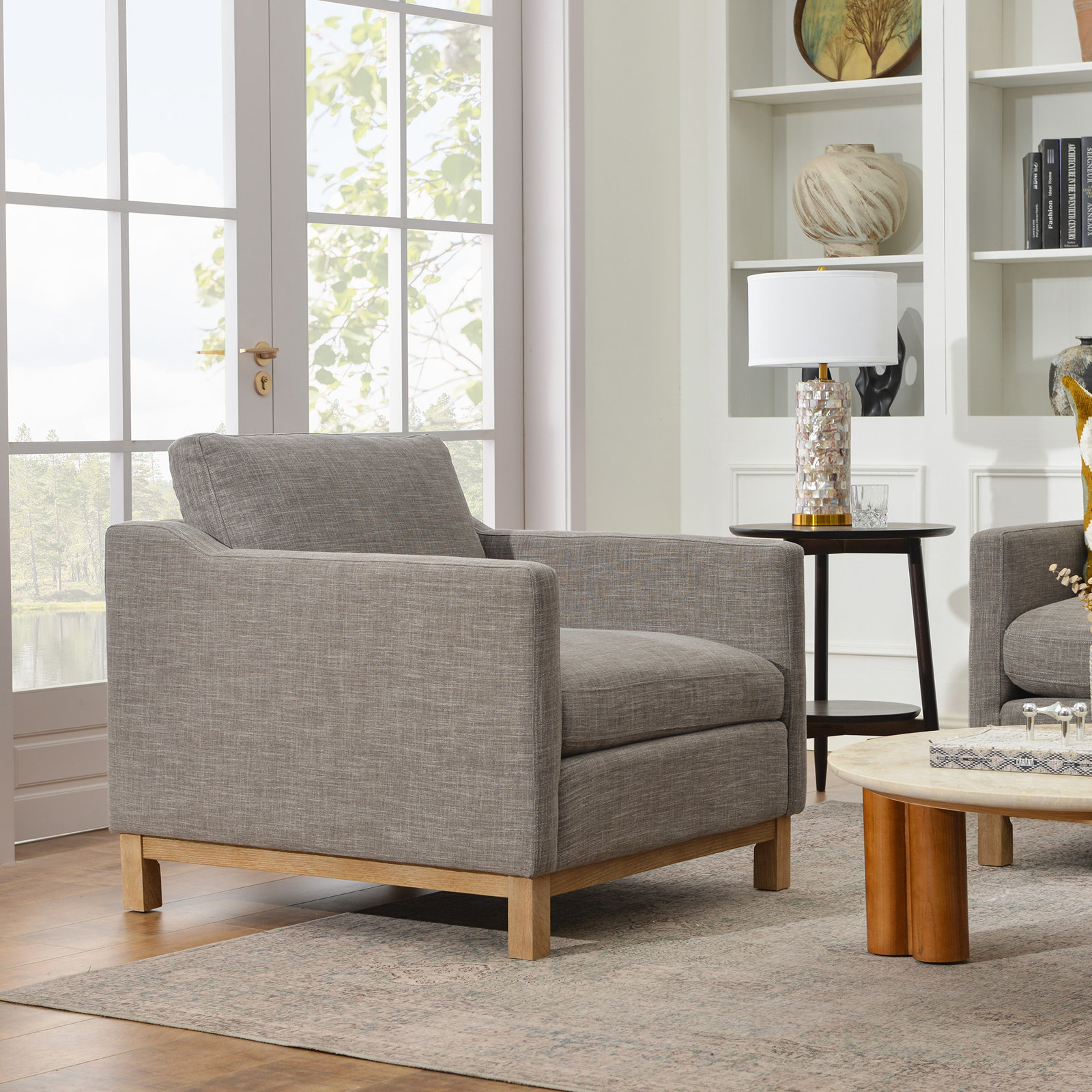 Cami Oak Armchair, Smoke Linen Blend