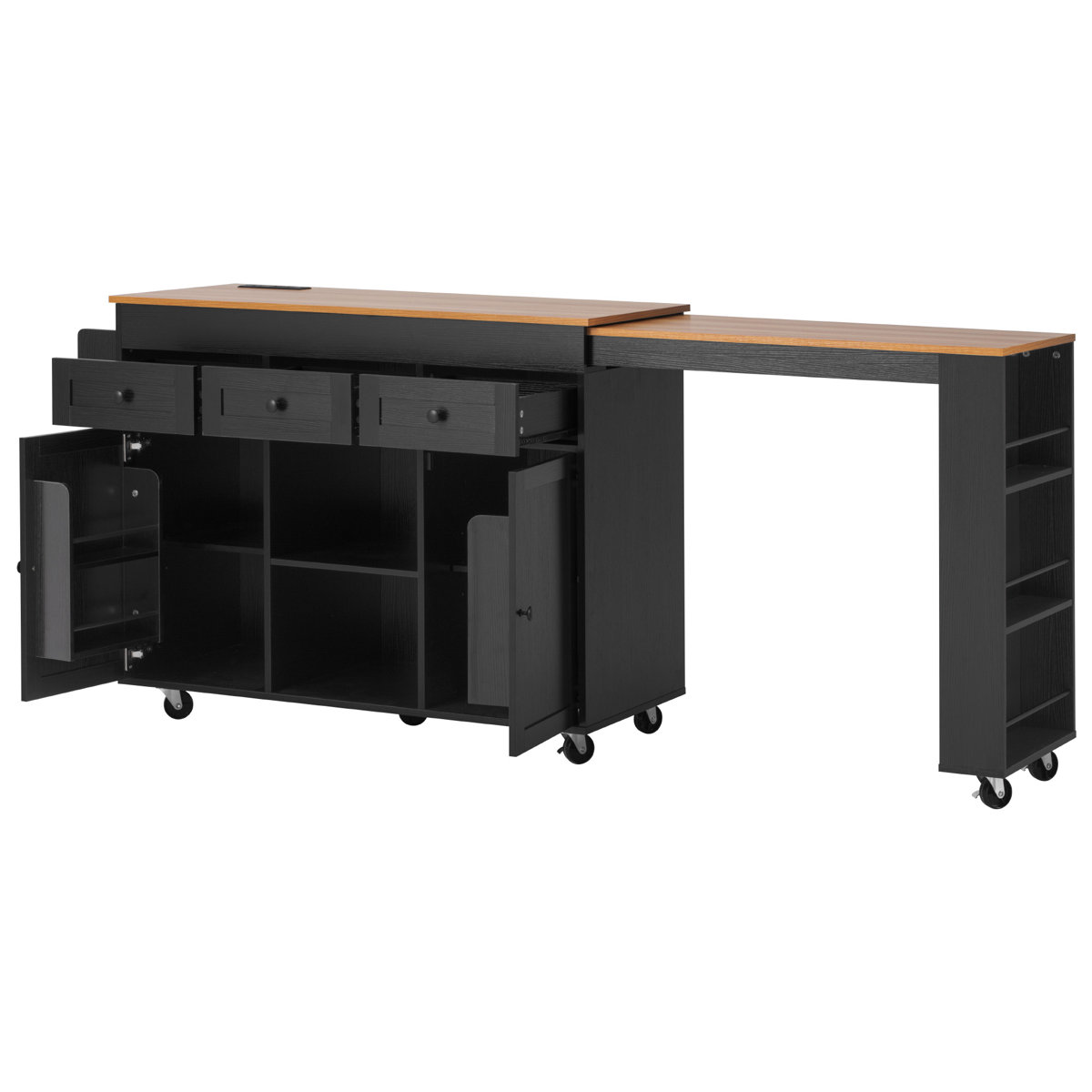 Ebern Designs 85.5" Kitchen Island With Extendable Dining Table ...