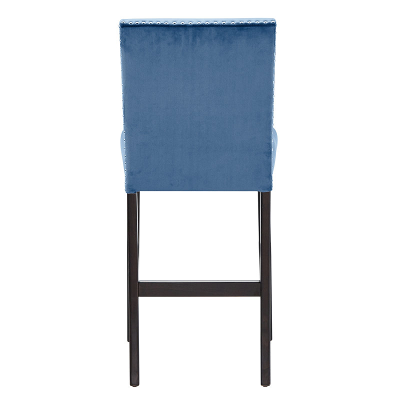 Espresso Finish Velvet 26" Counter Stool, Blue Velvet