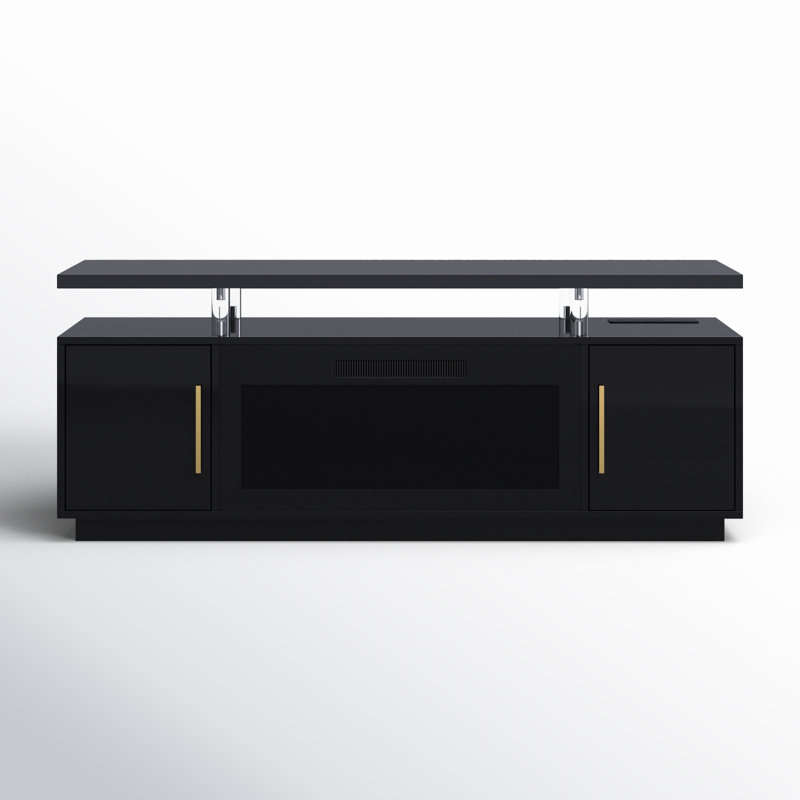  Meuble télé 70 po pour téléviseur de 75 po ou moins Blakelee, meuble multimédia avec foyer électrique inclus, 70", Noir