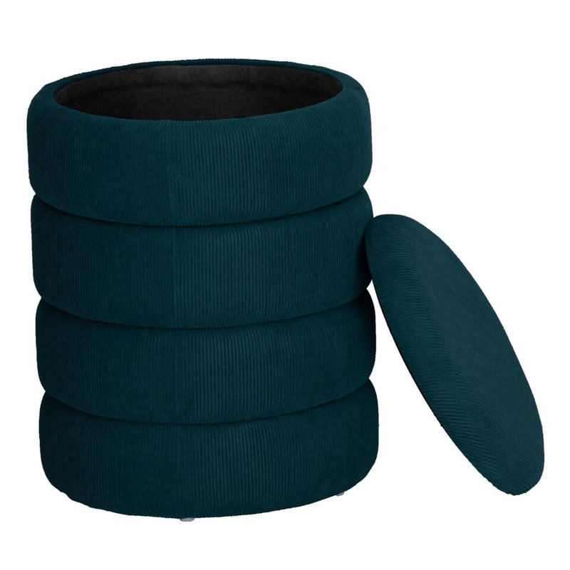Abilyn 35cm Wide Tufted Round Footstool Ottoman with Storage, Teal Blue