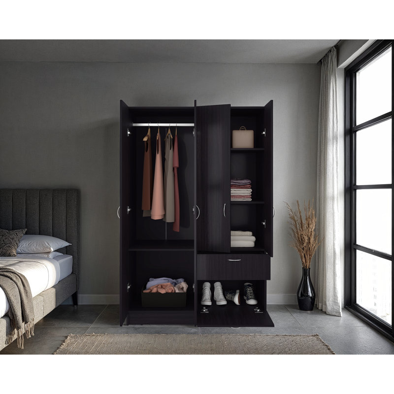 Armoire de chambre à coucher à 2 armoires Habana, avec un tiroir et un tiroir caché pour chaussures