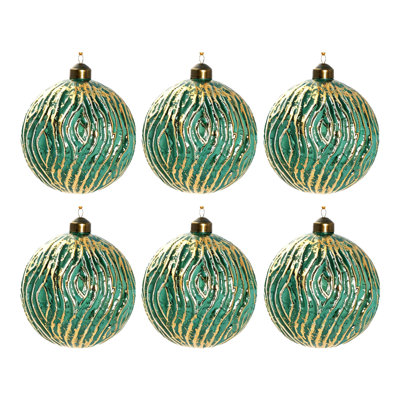 Ensemble d'ornements en forme de boule de Noël en verre à motif de vagues ondulées vert émeraude 3 pouces