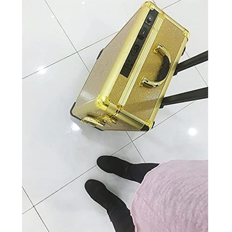 Slaycase XL Vanity Travel Train Case with LED Bulb Makeup Organizer Bag Including USB, Dimmer Switch, Champagne Sparkle