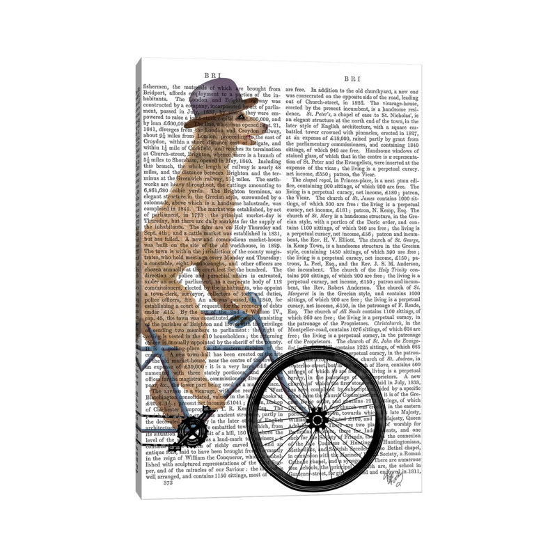 Poodle On Bicycle, Cream, Print BG by Fab Funky - Wrapped Canvas Print, 66.04cm H x 45.72cm W