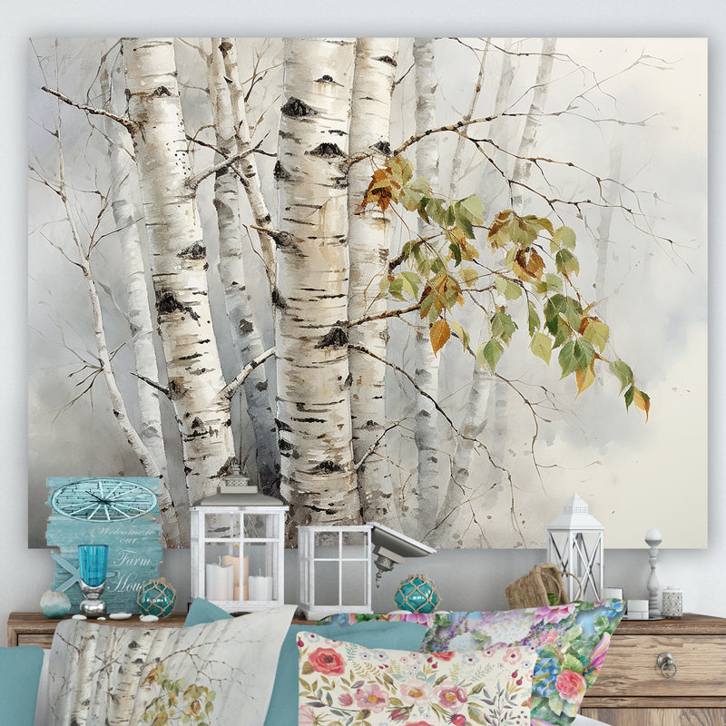 " Beige And Grey Birch Wood Beauty II ", 34" H x 44" W x 1.5" D, Wrapped Canvas