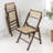 Theo Mid-Century Teak Wood and Rattan Armless Folding Chairs Woven Cane Seats for Dining and Living Room, Natural Dark Brown-96370800