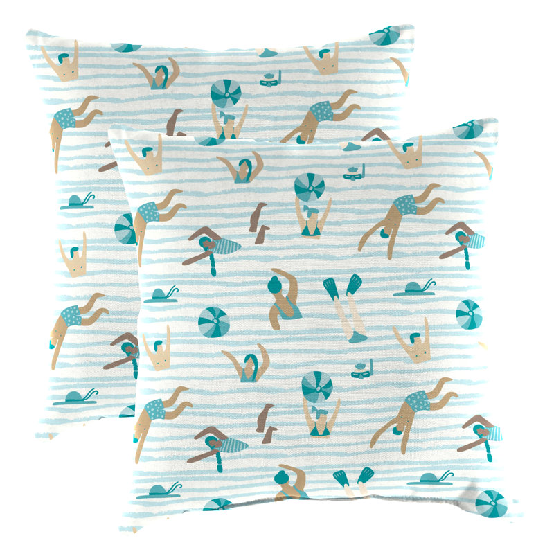 16" x 16" Outdoor Throw Pillow (Set of 2), Swimmers Aqua