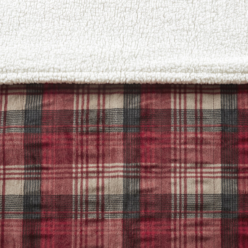 Red Plaid Oversized Electric Heated Throw with Plush Berber