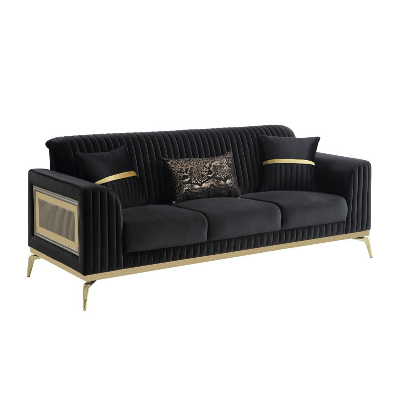 Canapé de style contemporain Antigua en bois avec accents dorés et noir, Noir