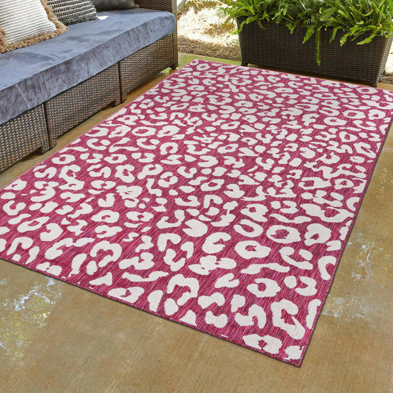 Tapis intérieur / extérieur magenta / ivoire, Rectangle de 10 pi x 14 pi