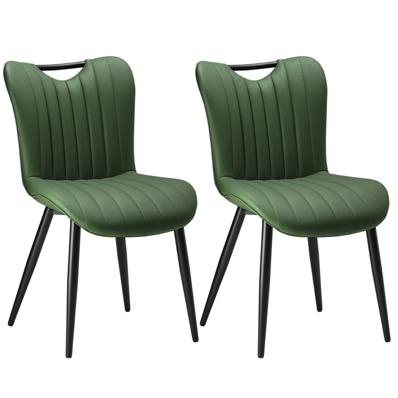 Modern Quilted Leather Upholstered Dining Chairs Wingback Luxury Side Chairs With Metal Legs, Green