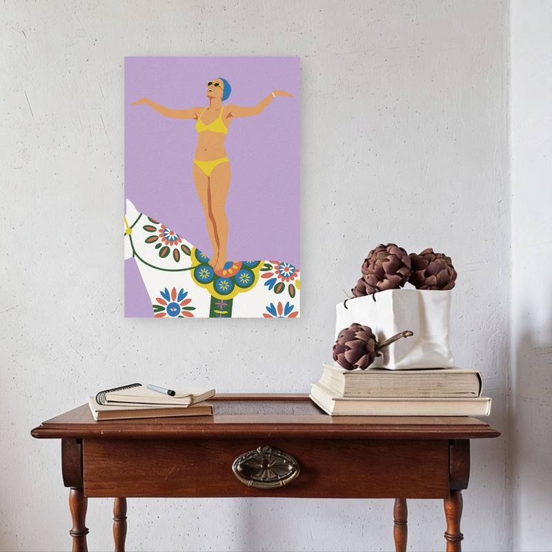 Joyful Acrobat On Horse Elegant Minimalist Playful Horse Summer Landscape Wall Art Print 1 Piece Wrapped Canvas Wall Art