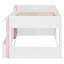 Lit mezzanine double avec maisonnette et rangement, lit en bois moderne pour enfants et adolescents, blanc et rose-610373659