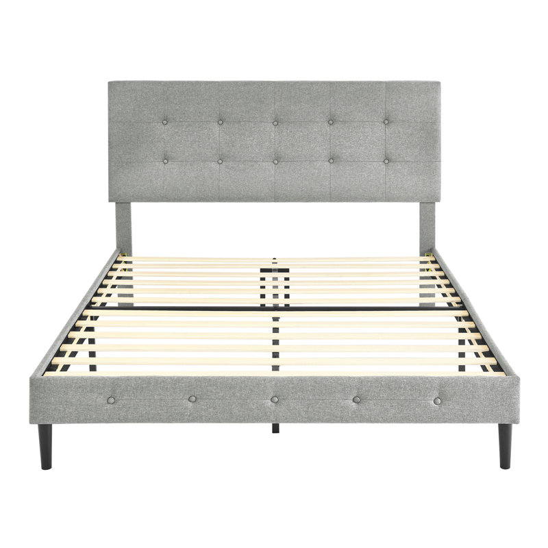 DeCoro Cambridge Upholstered Wooden Platform Bed Frame, Gray, King