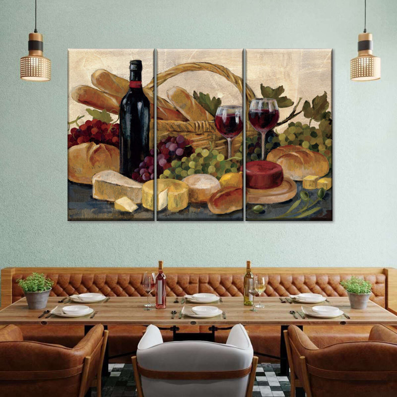 Ensemble de 3 bouteilles de vin sur toile Tuscan Evening, H 28 po x l 45 po x P 1,25 po