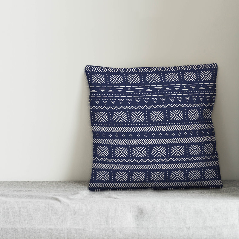 Throw Pillow, 20" x 20", Navy/White Geometric 3