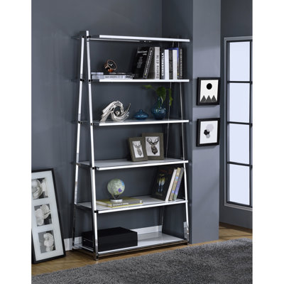 High Gloss & Bookshelf - Rectangular Shape, 6 Fixed Shelves, Made Of And Veneer, 10Lbs Weight Limit Per Shelf With Finish Storage,