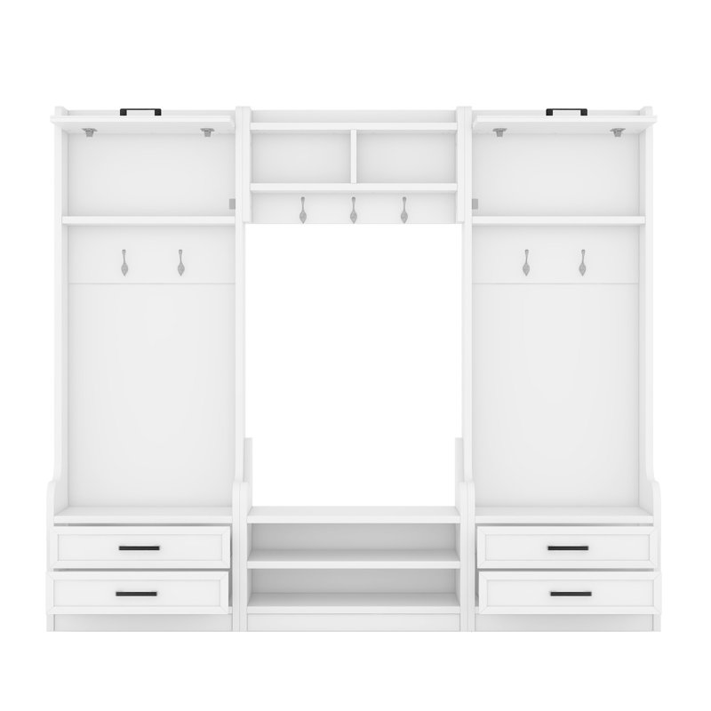 4-In-1 Detachable Hall Tree With Storage And 7 Hooks, Multiple Functions Hallway Coat Rack With Storage Drawers And Cabinet, White  Shoe Bench For Entryway Hallway