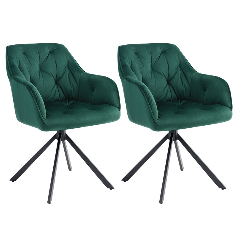 49.8cm H Velvet Upholstered Metal Armchair, Green