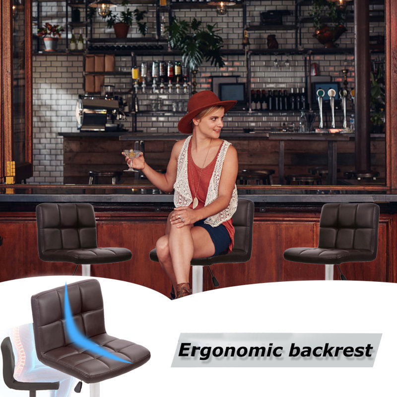Bar Stool PU Leather Swivel Rotatable Bar Stool Set of 2 Adjustbale Counter Height Bar Stool Modern Armless Dining Chair with Back Footrest for Kitchen Dining Room