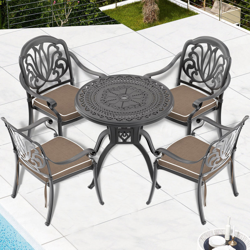 (Coussins de couleurs aléatoires) Ensemble de meubles de patio en aluminium coulé avec coussins