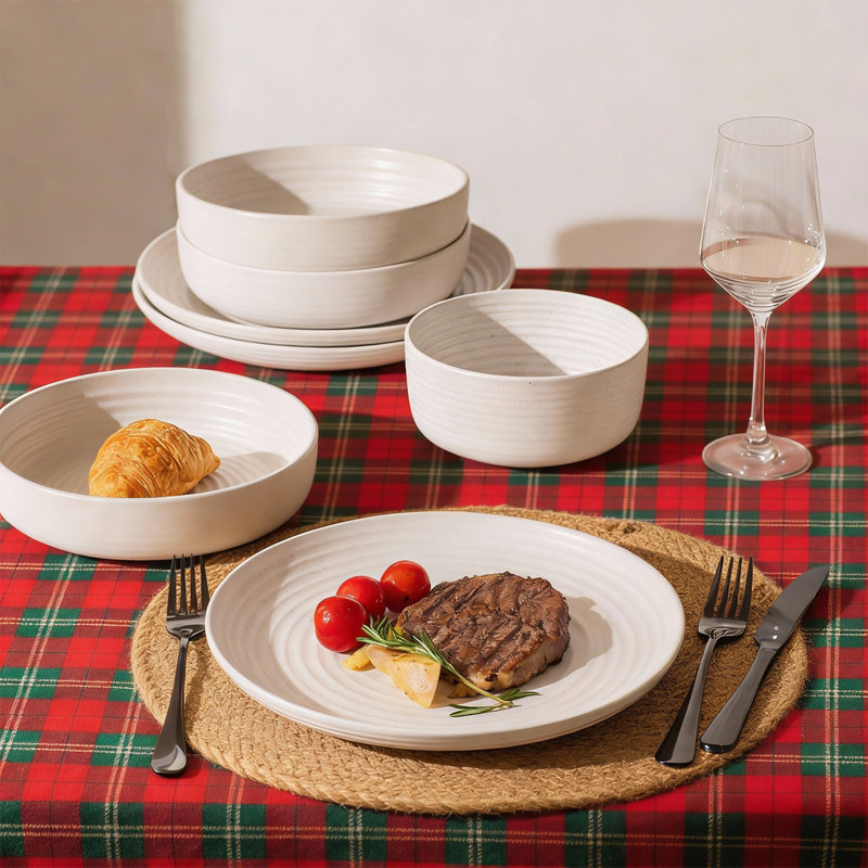 Service de table 16 pièces en grès, service pour 4 16 pièces