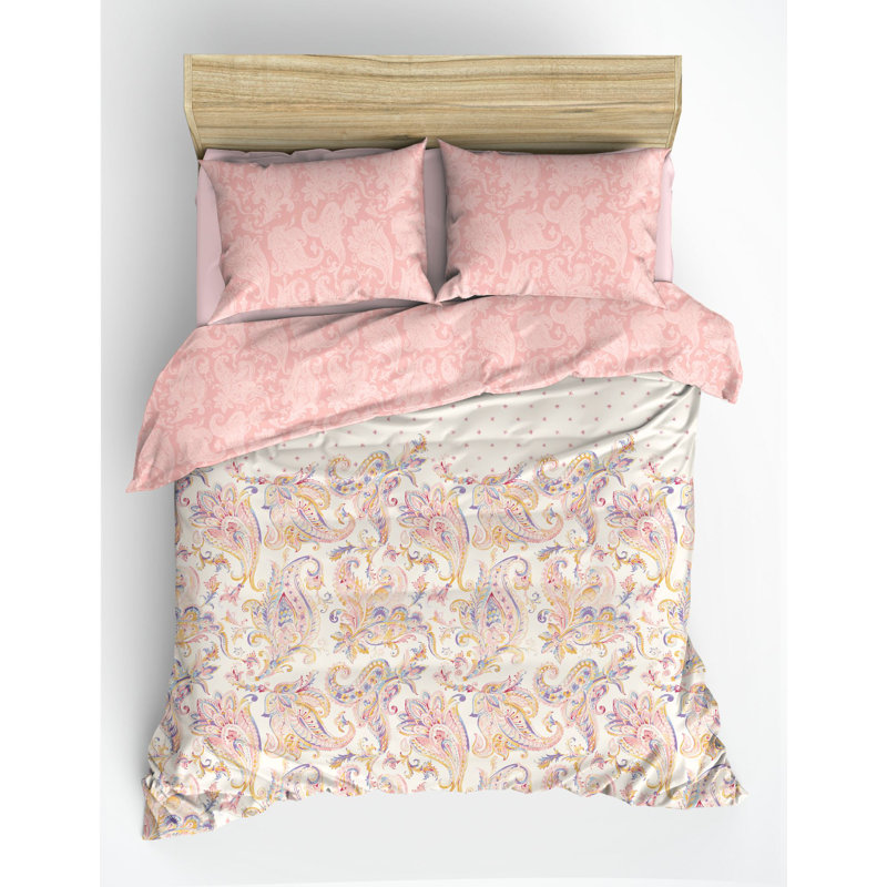 Luxury King Quilt Cover Set, 100% Cotton Ranforce, Pink | Includes Duvet Cover 94.5 x 86.6 inches & 2 Pillowcases 23.6 x 23.6 inches | Machine Washable, Pigment Printing, Button Closure | Soft & Breathable Bedding