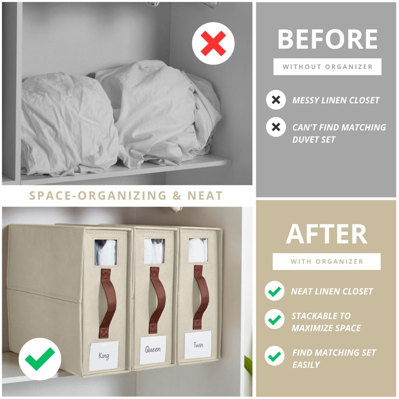 DECOMOMO Foldable Bed Sheet Organizers and Storage, Beige