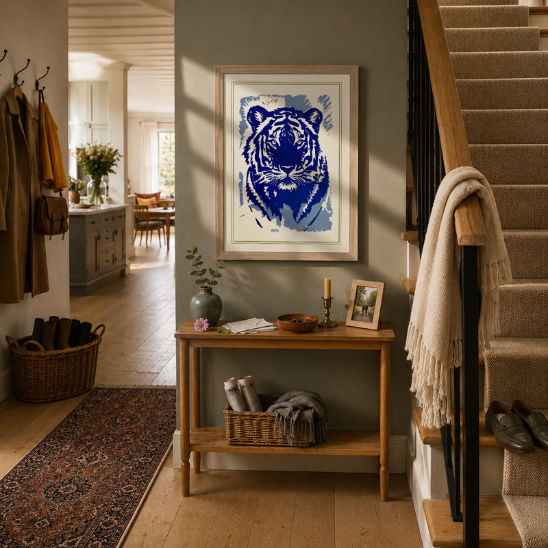 Striking Tiger Head Modern - Framed Print, Oak, A3 - 42.0 x 29.7 cm
