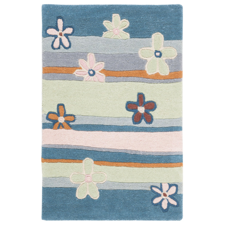 Tapis bleu en laine touffeté à la main Claro