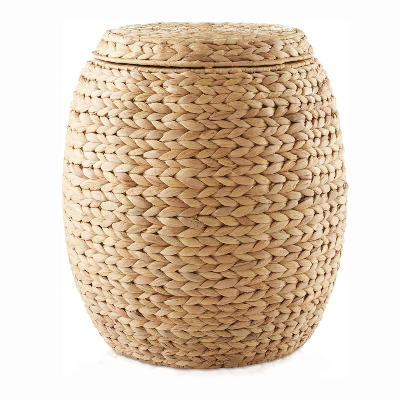 Panier de rangement rond en jacinthe d'eau avec panier, Naturel