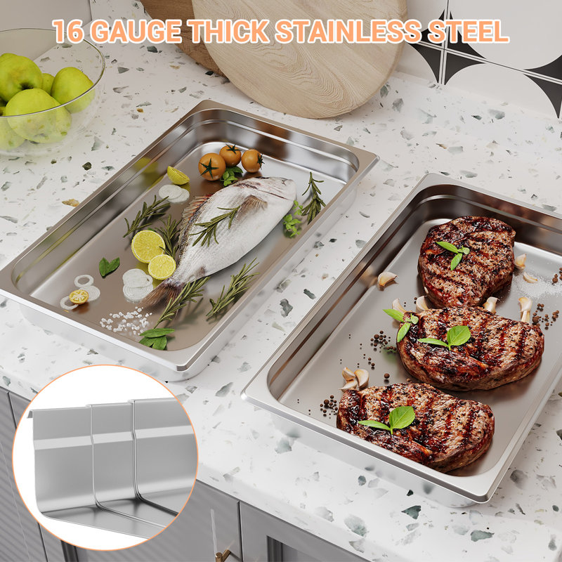 East Urban Home Stainless Steel Tray, 6.5cm H x 53cm W x 32.5cm D