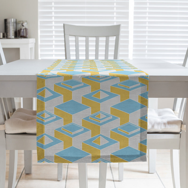 Chemin de table Classic Skyscrapers, 16 po x 72 po, Jaune / bleu sarcelle