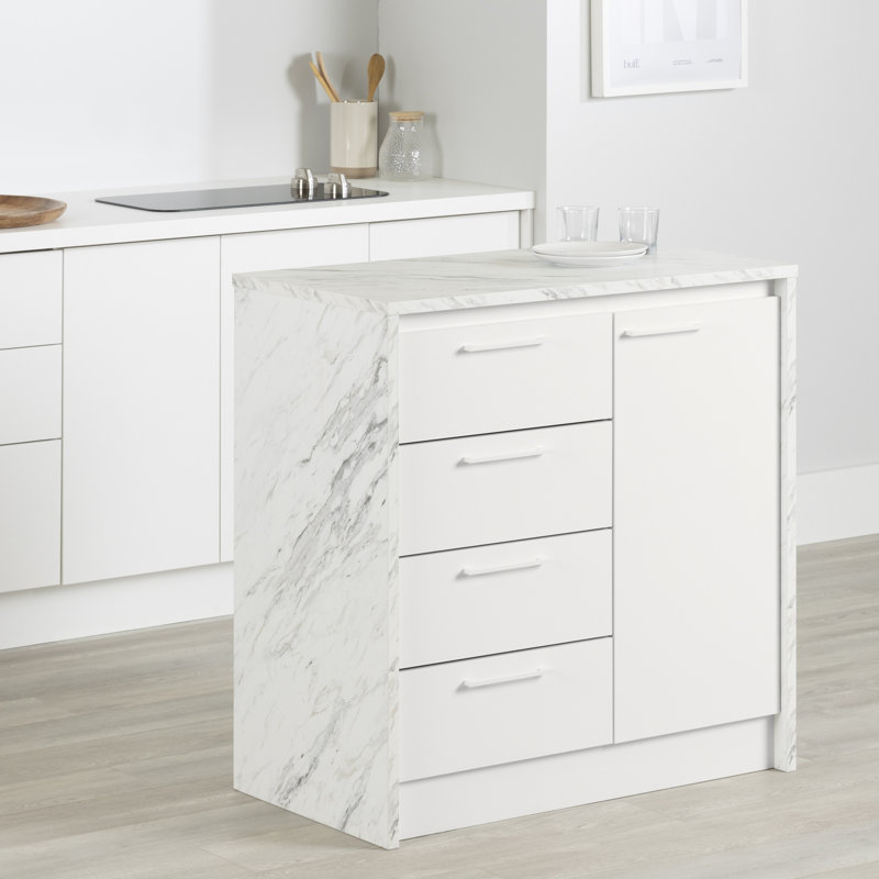Petit îlot de cuisine compact avec rangement Myro, Blanc
