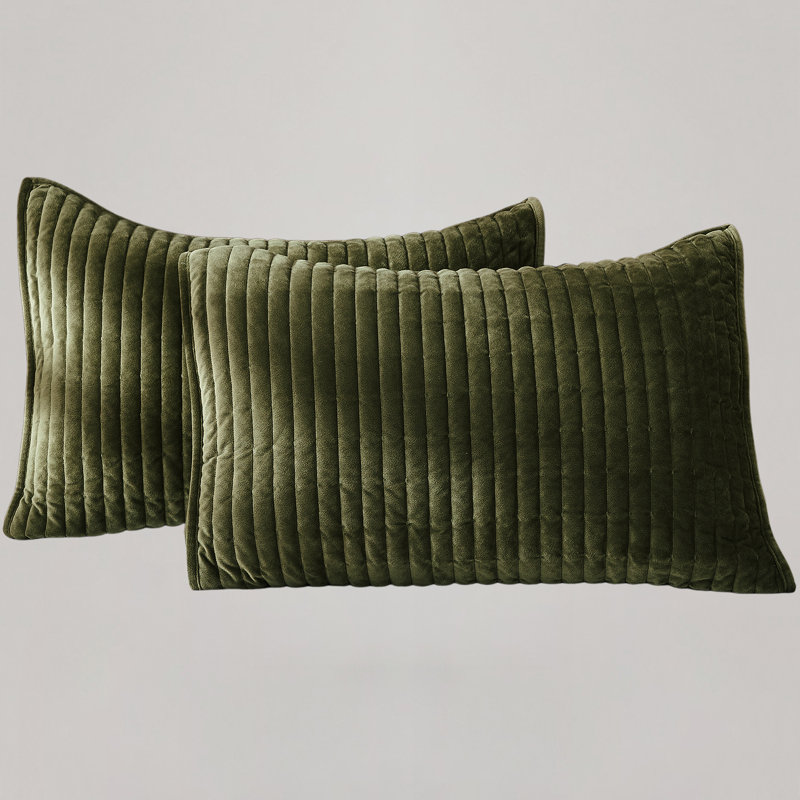 Wonderful Velvet 3-piece reversible quilt set, Queen Quilt + 2 Standard Shams, Dark Green