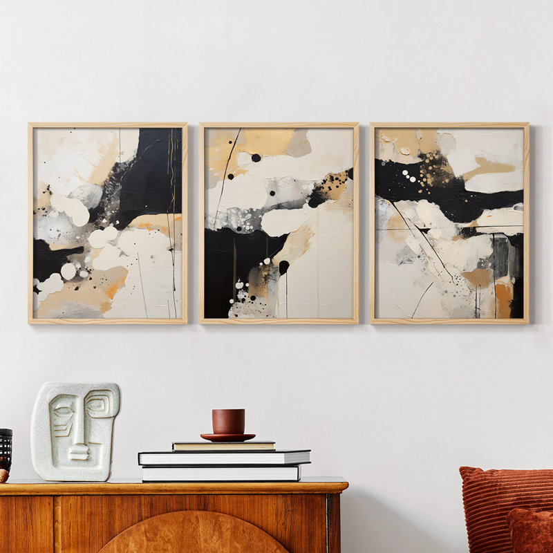 Abstract  Series  CLXVII  -Set Of 3 Framed Giclee Prints -Ready to Hang, 10" H x 8" W, Natural Framed