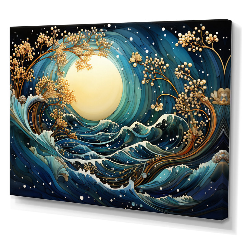 Teal Yellow Ocean Coastal Serenade Pointillism II - Landscapes Wall Decor, 24" H x 32" W, Toile tendue