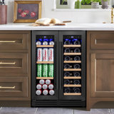 24 Inch 20 Bottle & 60 Can Dual Zone Wine and Beverage Refrigerator Undercounter Cooler Built-in/Freestanding for Home Kitchen Bar Office Classic Series