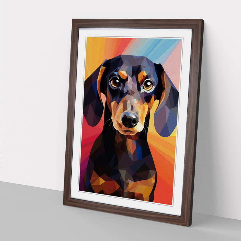 Dachshund Geometric - Framed Print, Walnut Framed, 34cm H x 25cm W