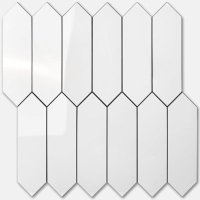 Glossy White Backsplash Tile Peel And Stick, 12.8 X 12.8 Inch 10 Sheets Long Hexagon PVC Self Adhesive Mosaic Wall Tiles Stick On Backsplash For Kitchen And Bathroom