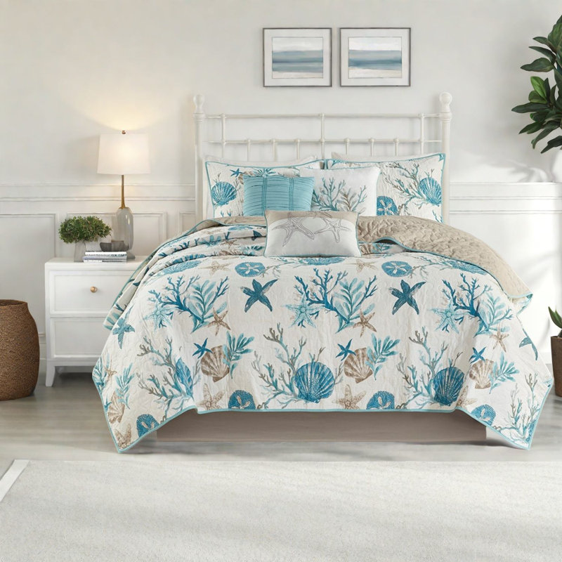 Ensembles de literie en satin de coton luxueux avec motif bord de mer pour la maison