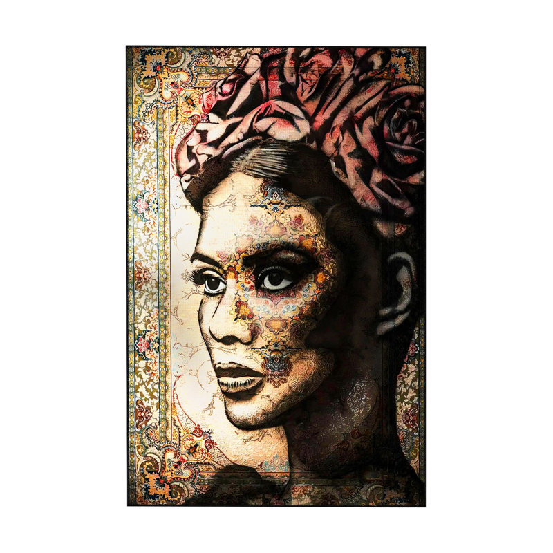 Tapis lavable multicolore à motif de visage de femme, Rectangle 2 pi 6 po x 4 pi 11 po