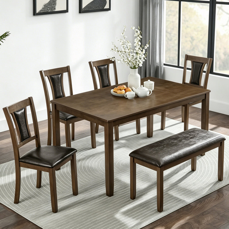 6-Piece Dining Table Set with Bench and Chairs