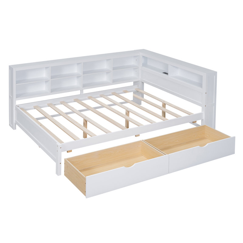 Lit de jour moderne en bois de pin et ports de chargement USB, Blanc