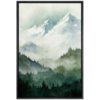 Woodland Forest Landscape Green Mountain Nature Scene Modern Decor Large Frame, impression sur toile, art mural