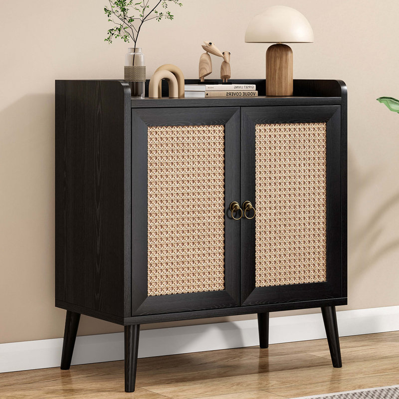 Sideboard Buffet Cabinet With Storage, Bar Liquor Cabinet With Rattan Decorated Doors, Credenza Console Tablefor Dining Room, Living Room,Hallway