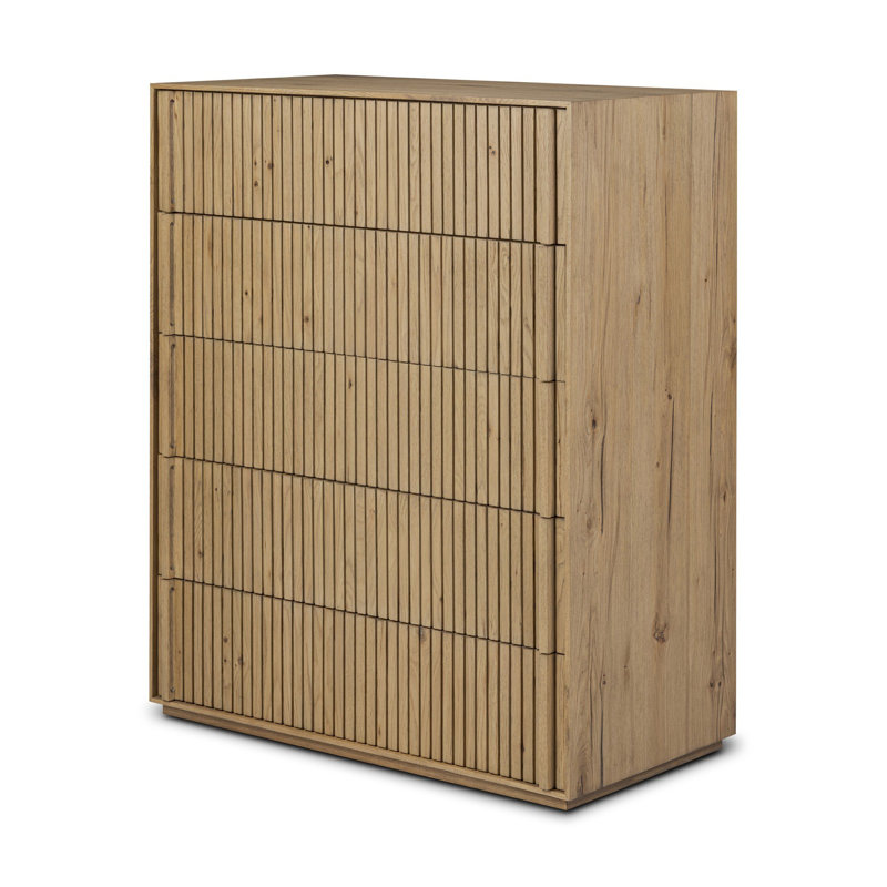 Leo 5 Drawer Dresser-Rustic Grey, Rustic Light Natural