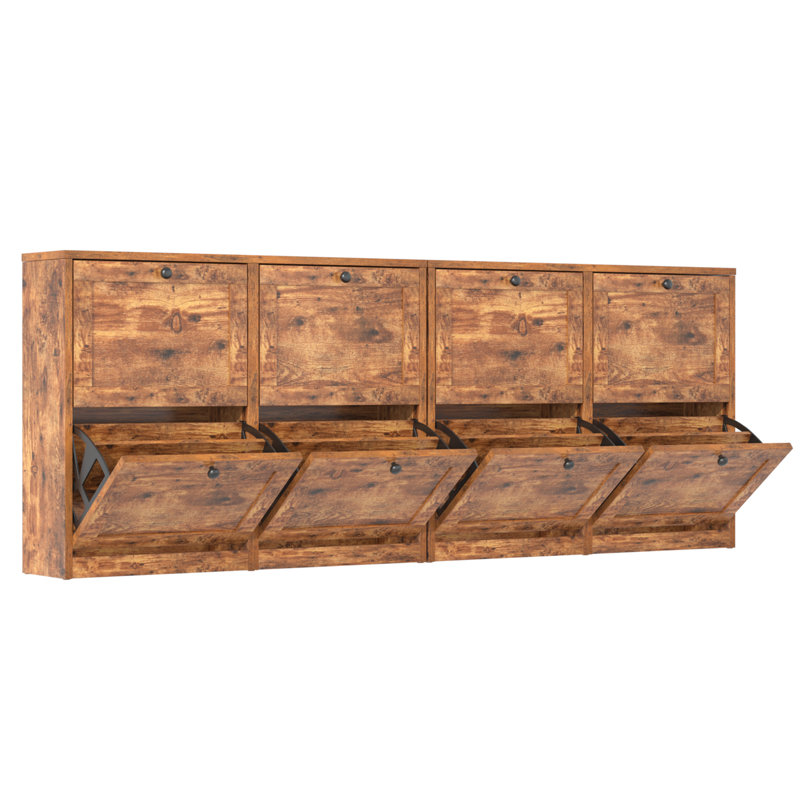 32 Pair Shoe Storage Cabinet, Rustic Brown/Black